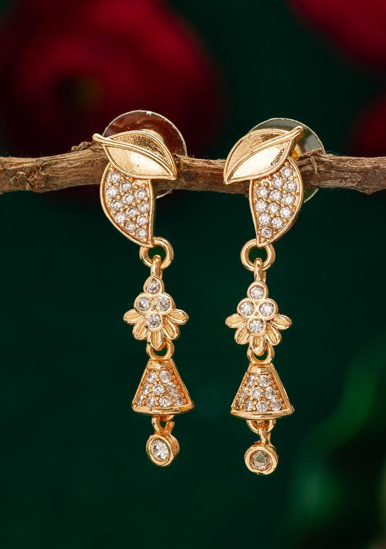 Golden Diamond Alloy Drop Earrings - Indya