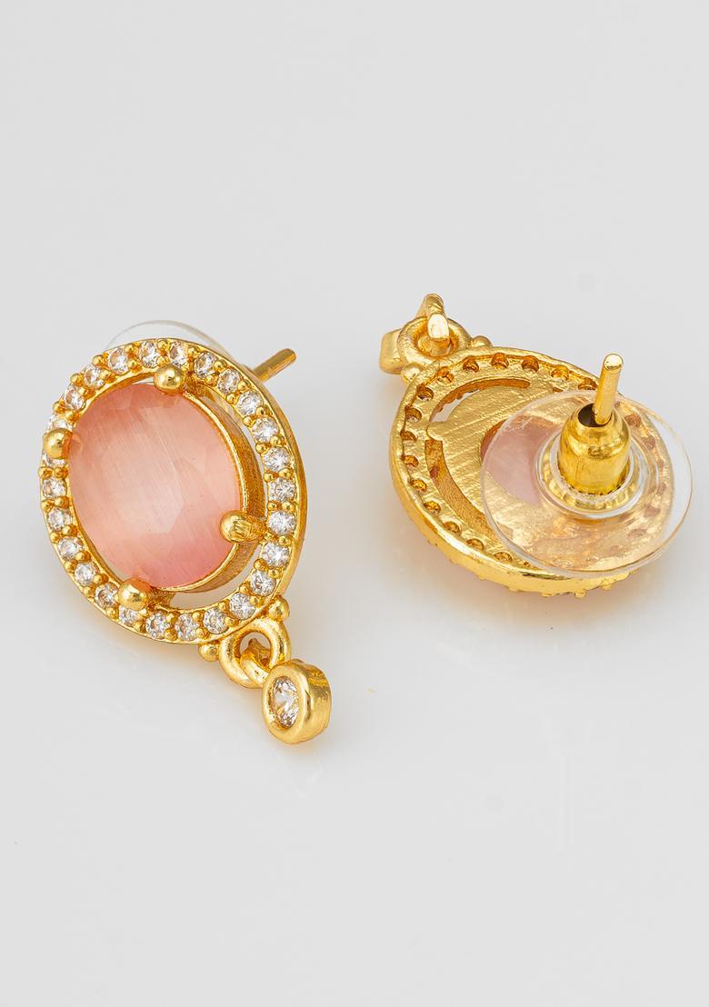Peach Diamond Alloy Stud Earrings - Indya