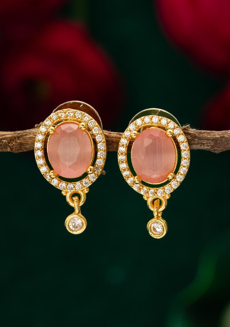 Peach Diamond Alloy Stud Earrings - Indya