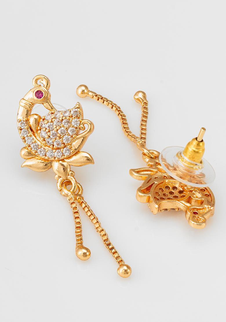 Golden Diamond Alloy Drop Earrings - Indya