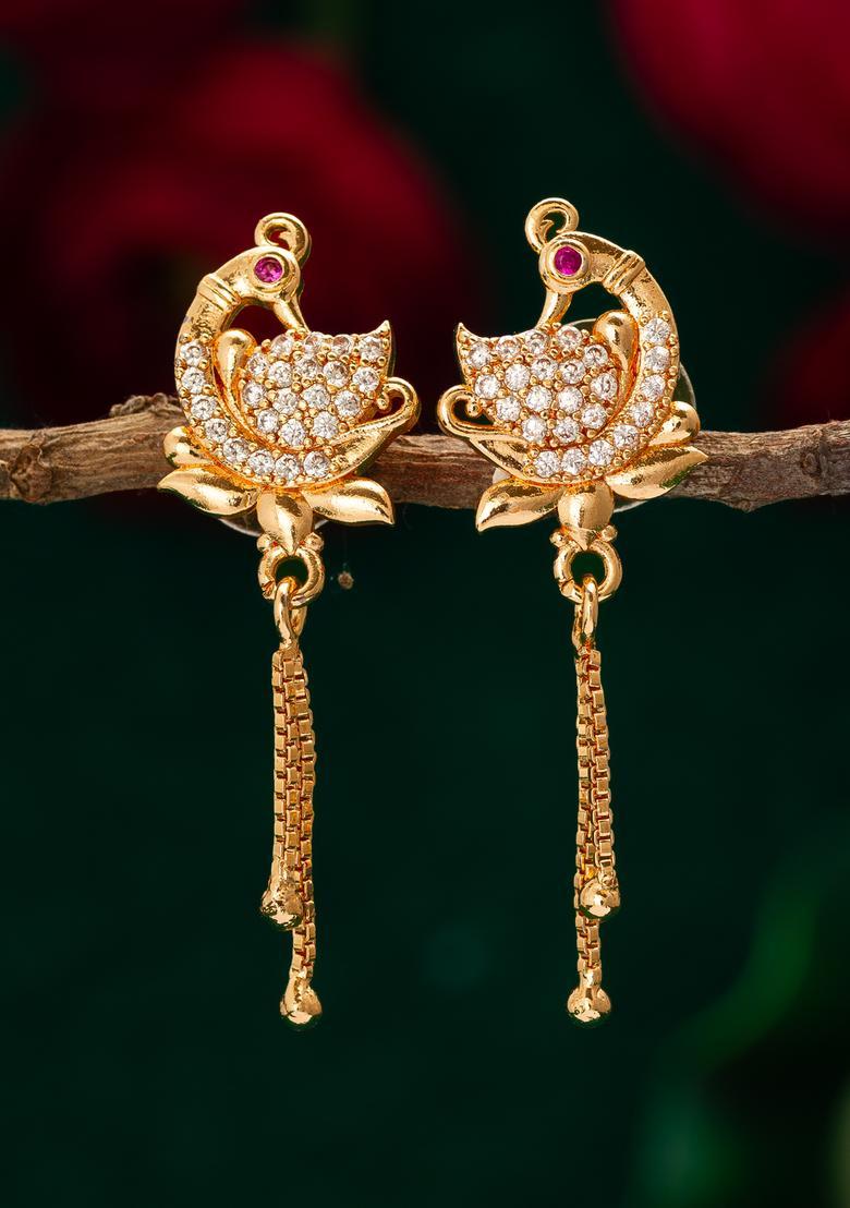 Golden Diamond Alloy Drop Earrings - Indya