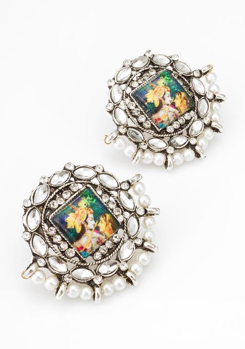 Silver Kundan Alloy Stud Earrings