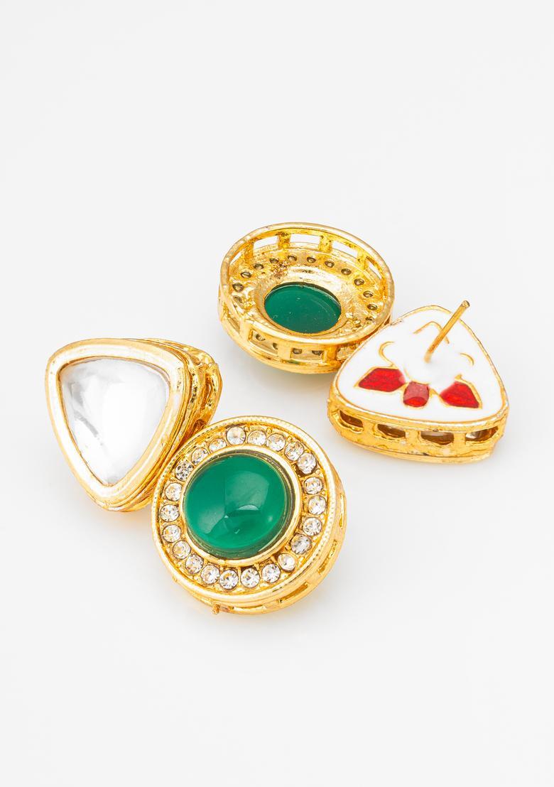 Green Kundan Alloy Drop Earrings - Indya