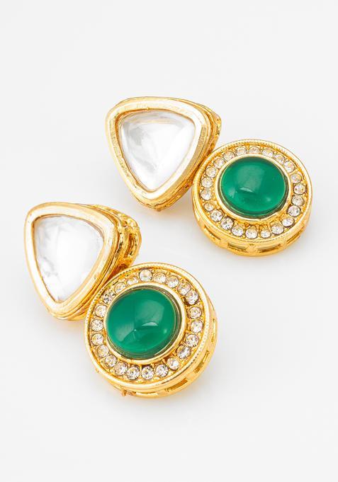 Green Kundan Alloy Drop Earrings