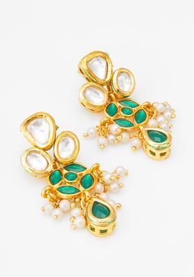 Green Kundan Alloy Drop Earrings