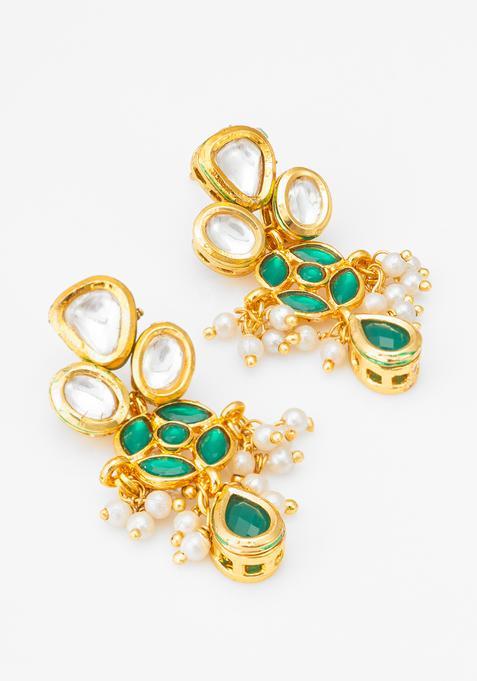 Green Kundan Alloy Drop Earrings