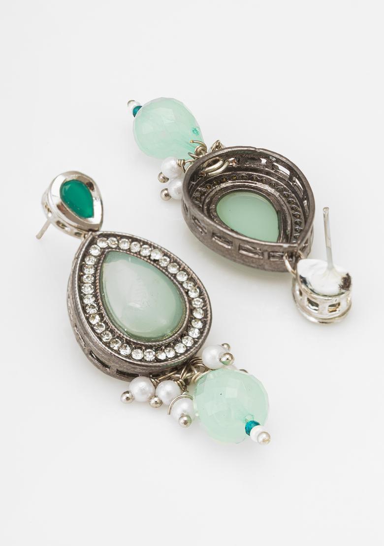 Turquoise Pearl Alloy Drop Earrings - Indya