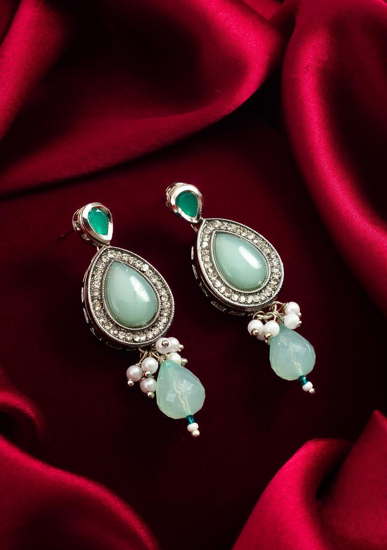 Turquoise Pearl Alloy Drop Earrings - Indya