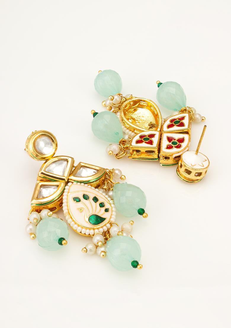 Turquoise Kundan Alloy Drop Earrings - Indya