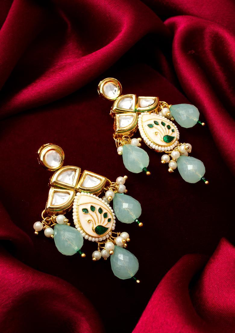 Turquoise Kundan Alloy Drop Earrings - Indya
