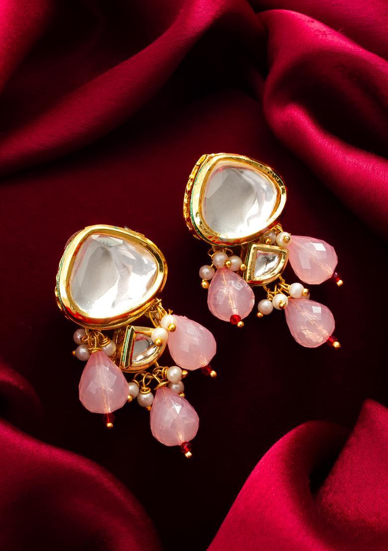 Pink Beads Alloy Stud Earrings - Indya