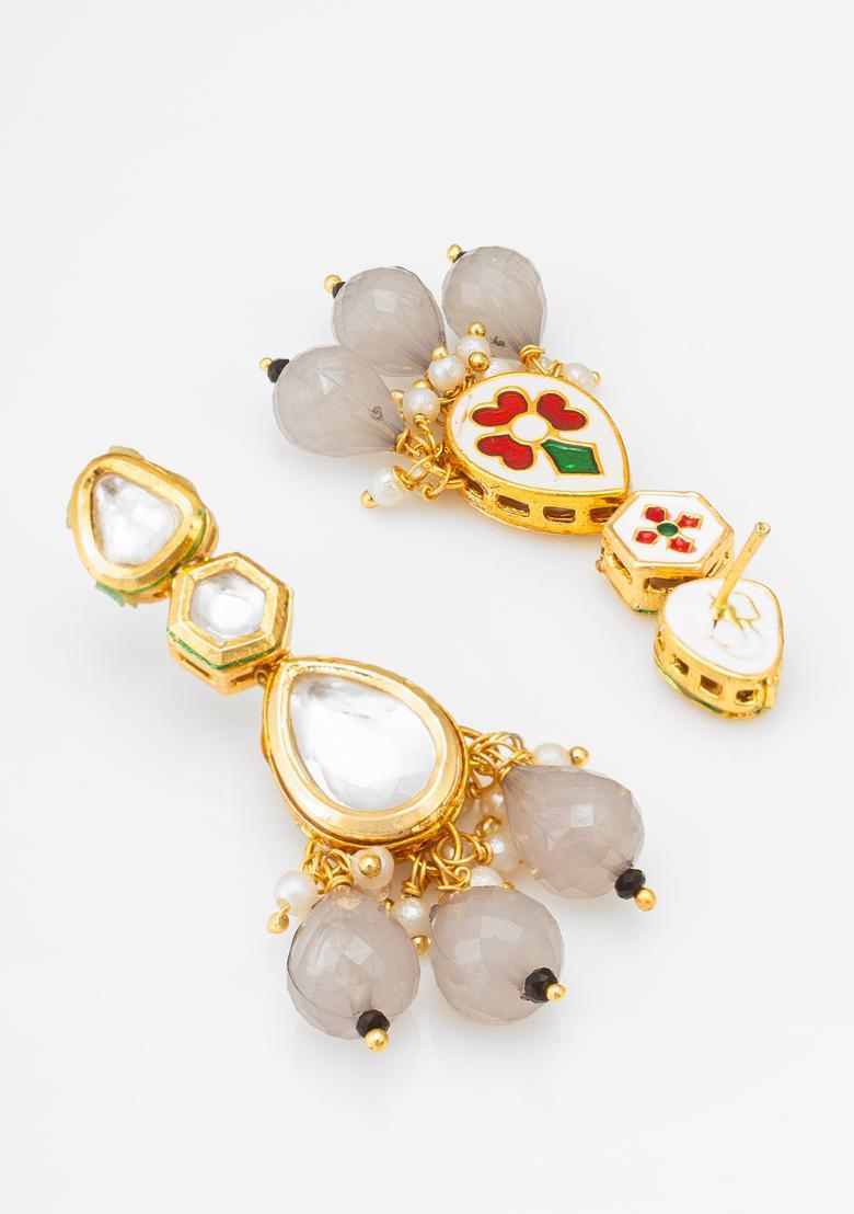 Grey Beads Alloy Drop Earrings - Indya