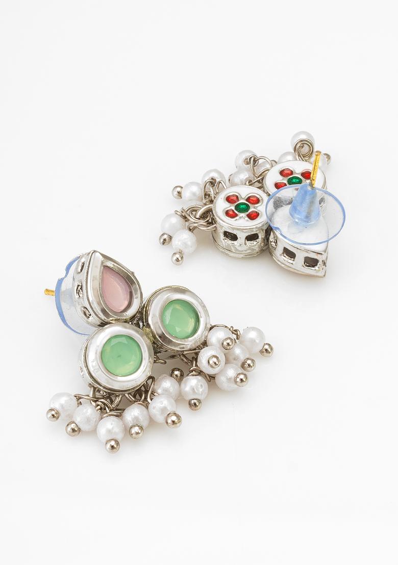 Silver Pearl Alloy Stud Earrings - Indya