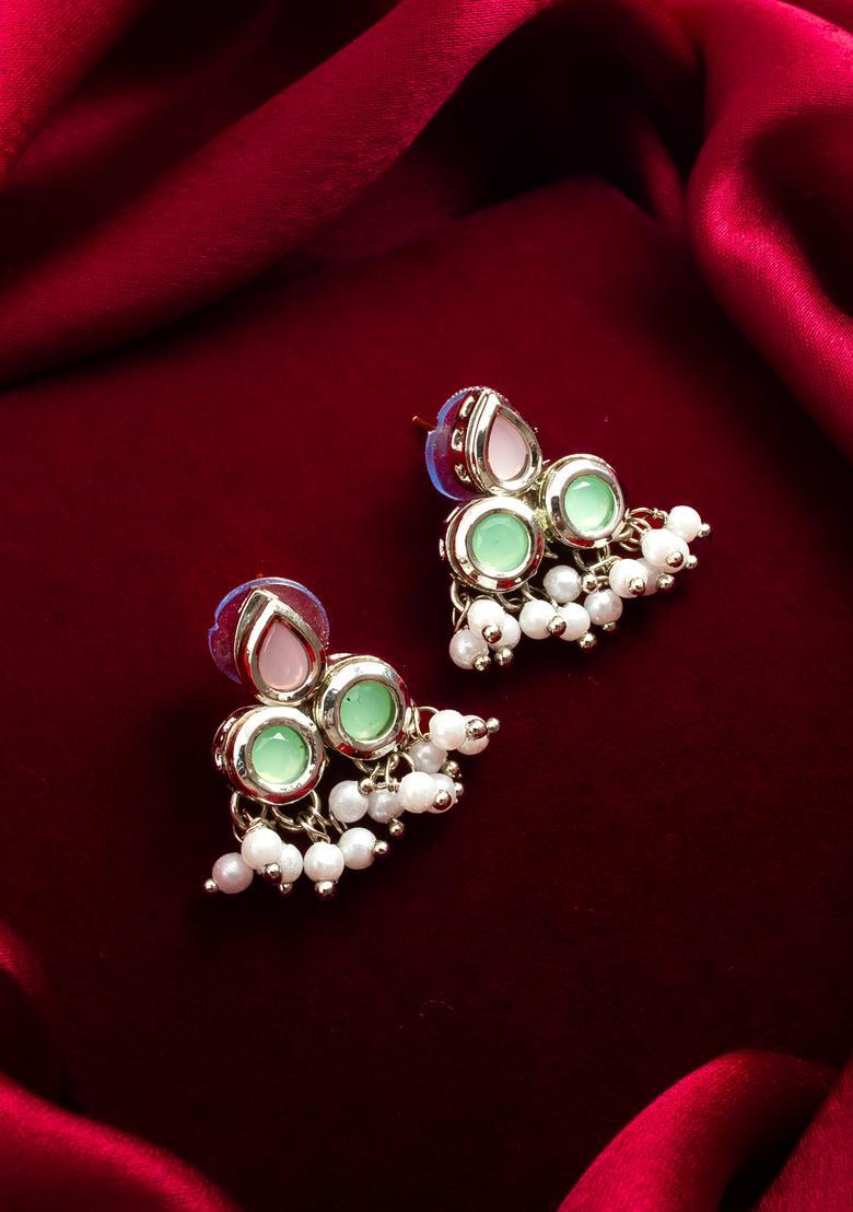 Silver Pearl Alloy Stud Earrings - Indya