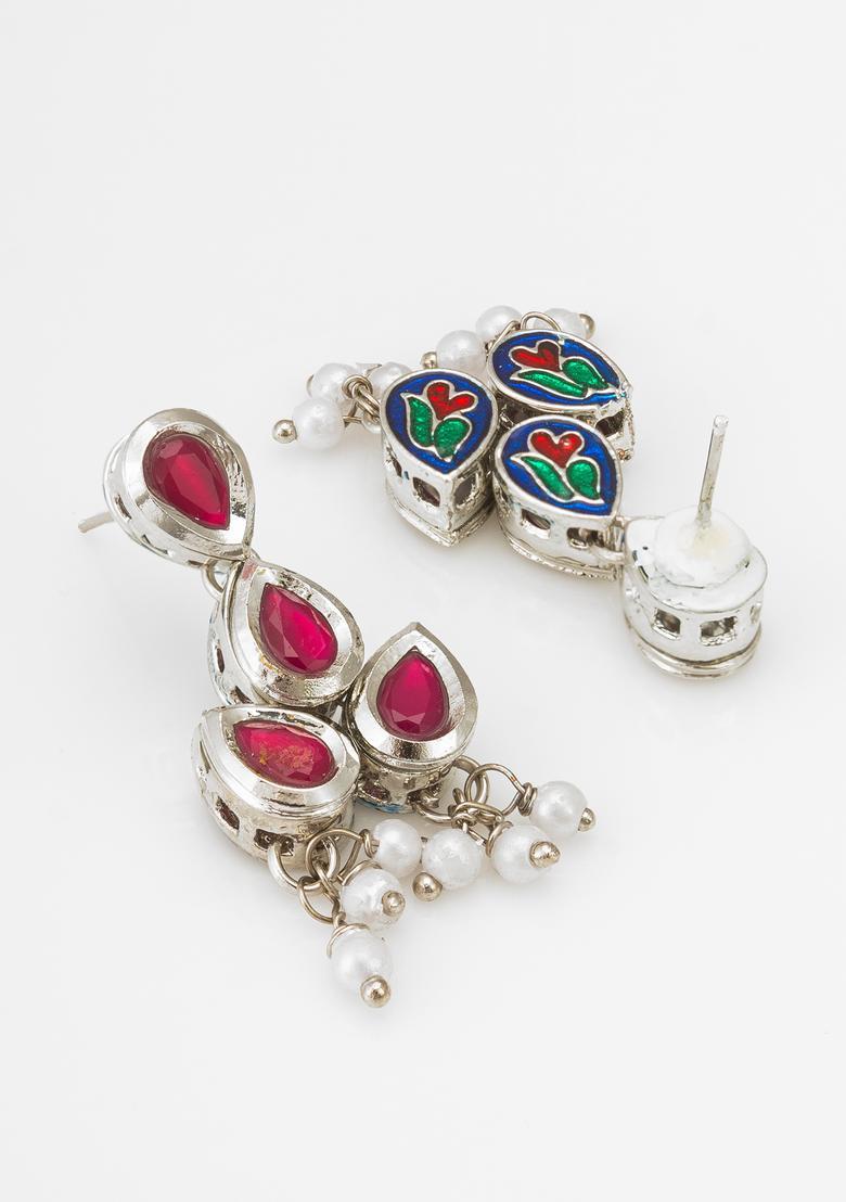 Red Pearl Alloy Drop Earrings - Indya