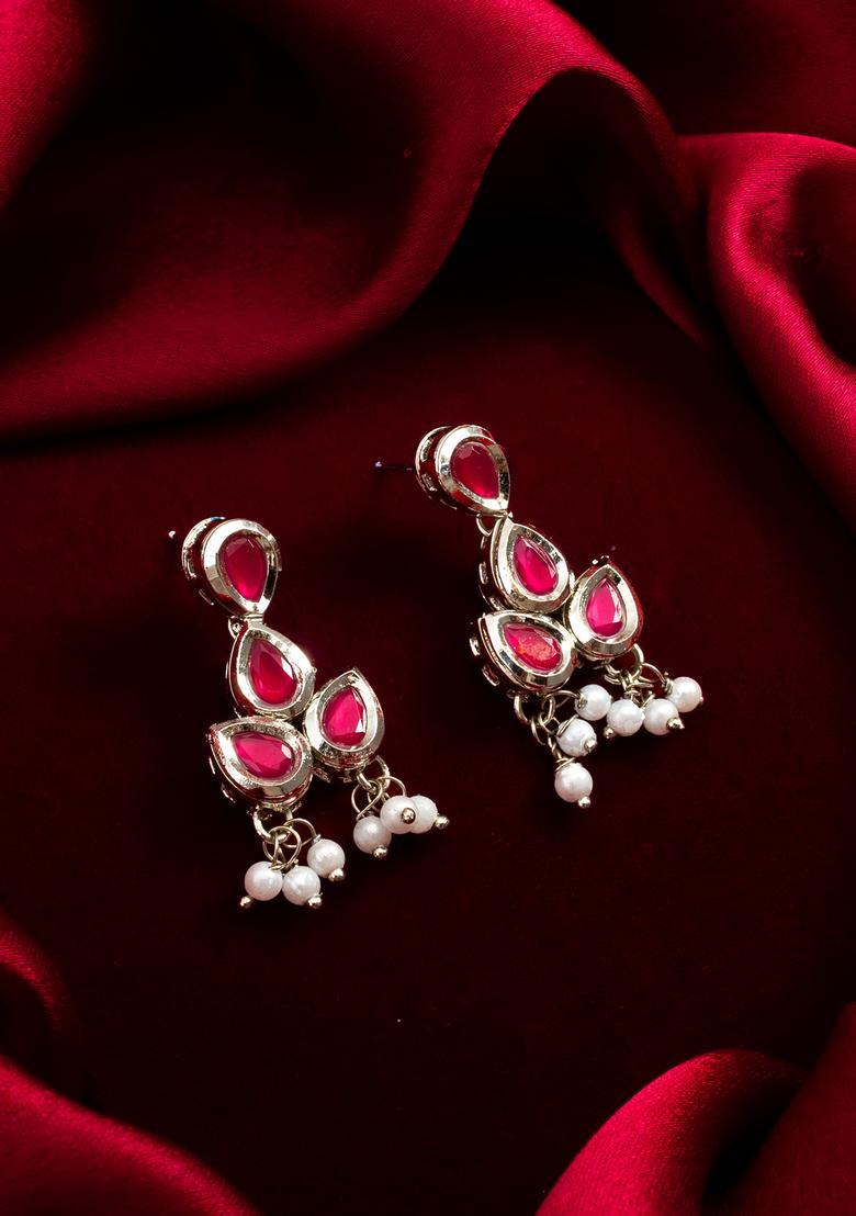 Red Pearl Alloy Drop Earrings - Indya