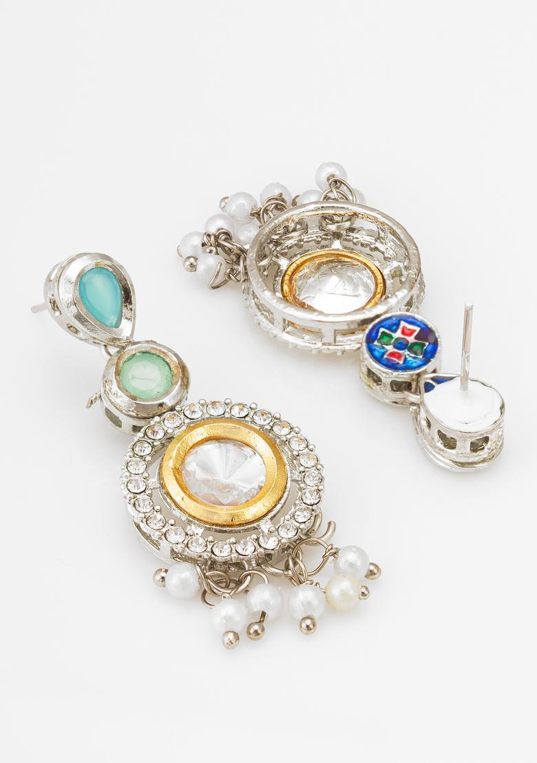 Silver Pearl Alloy Drop Earrings - Indya