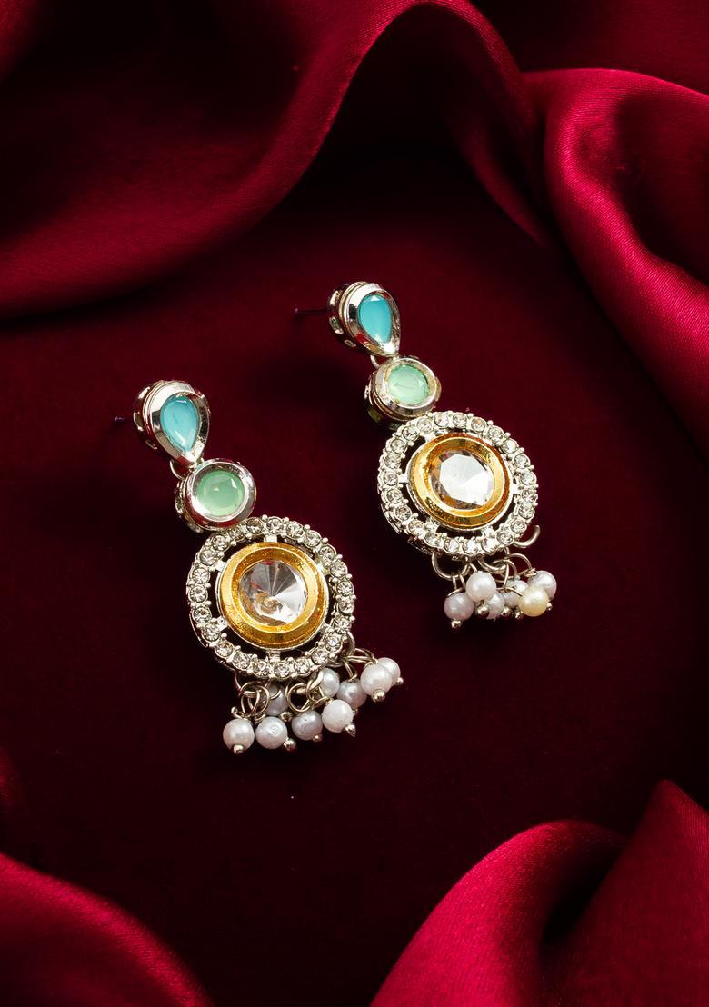 Silver Pearl Alloy Drop Earrings - Indya