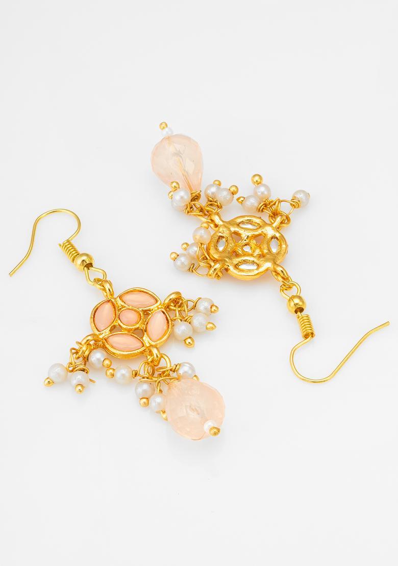Peach Crystal Alloy Hook Earrings - Indya