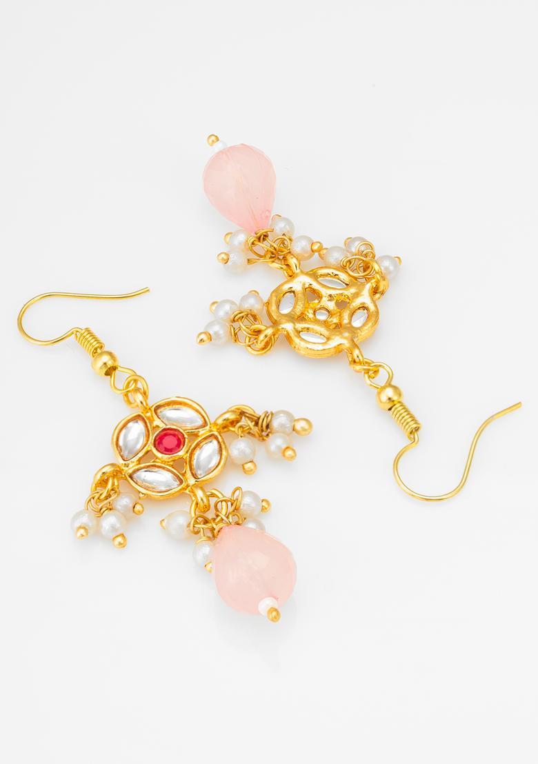 Peach Pearl Alloy Hook Earrings - Indya