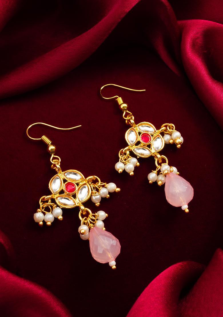 Peach Pearl Alloy Hook Earrings - Indya