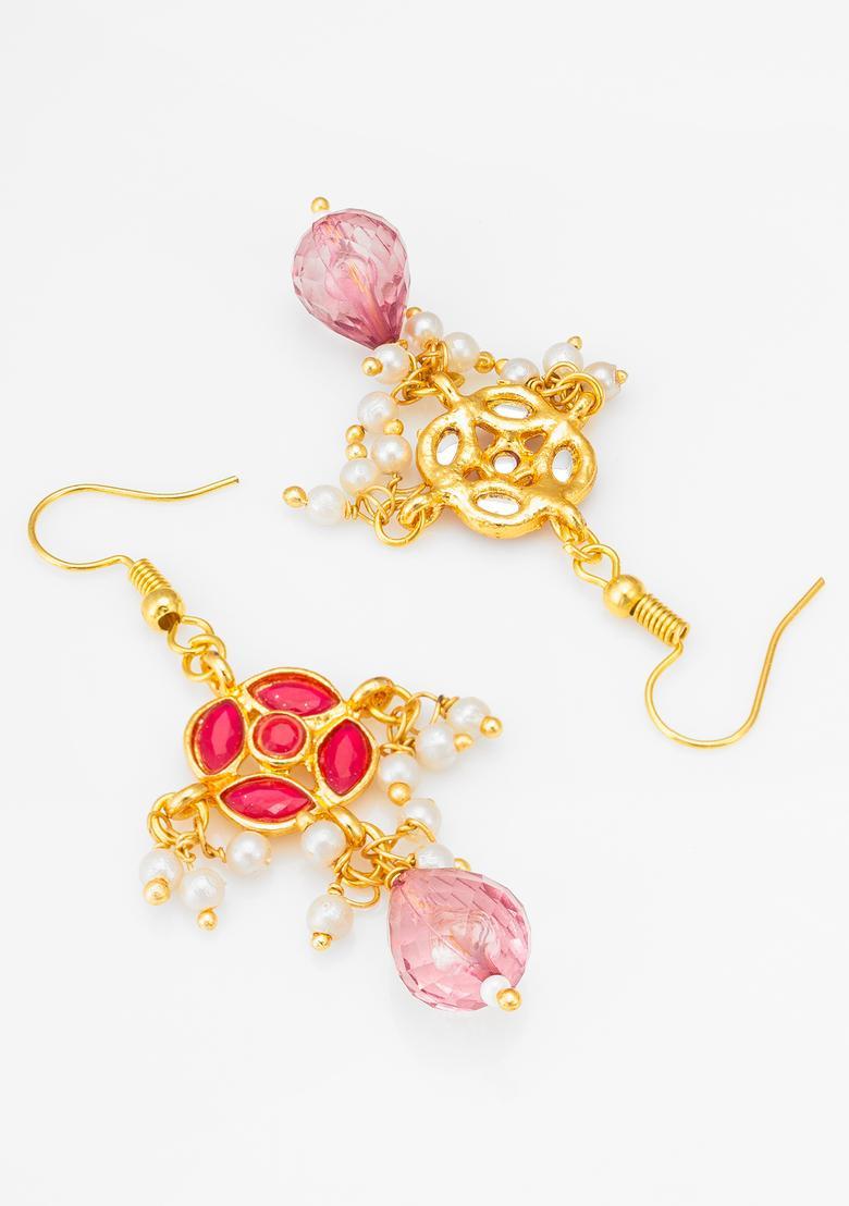 Pink Pearl Alloy Hook Earrings - Indya