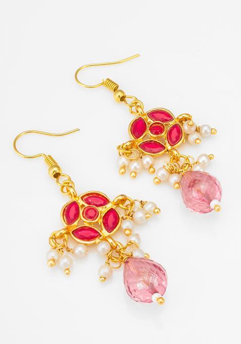 Pink Pearl Alloy Hook Earrings
