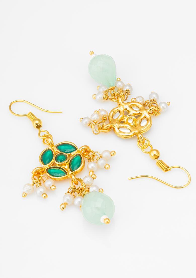 Green Pearl Alloy Hook Earrings - Indya