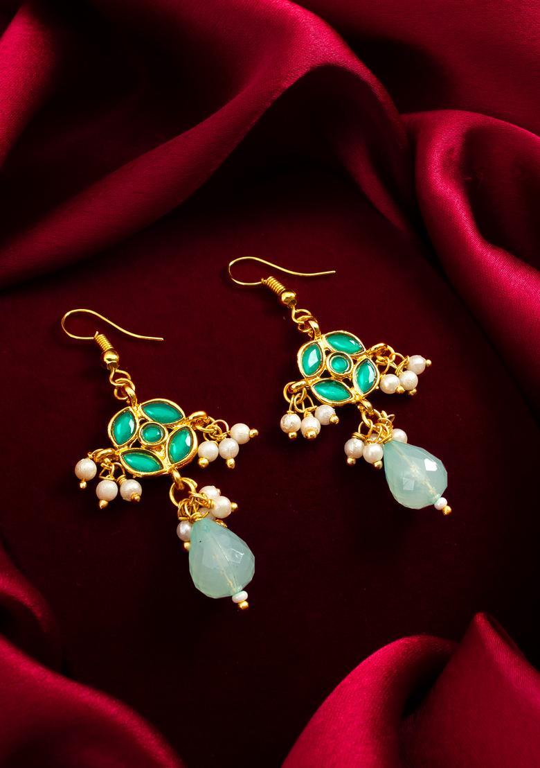 Green Pearl Alloy Hook Earrings - Indya