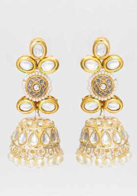 Golden Kundan Alloy Jhumka Earrings