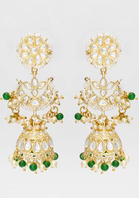 Golden Kundan Alloy Jhumka Earrings
