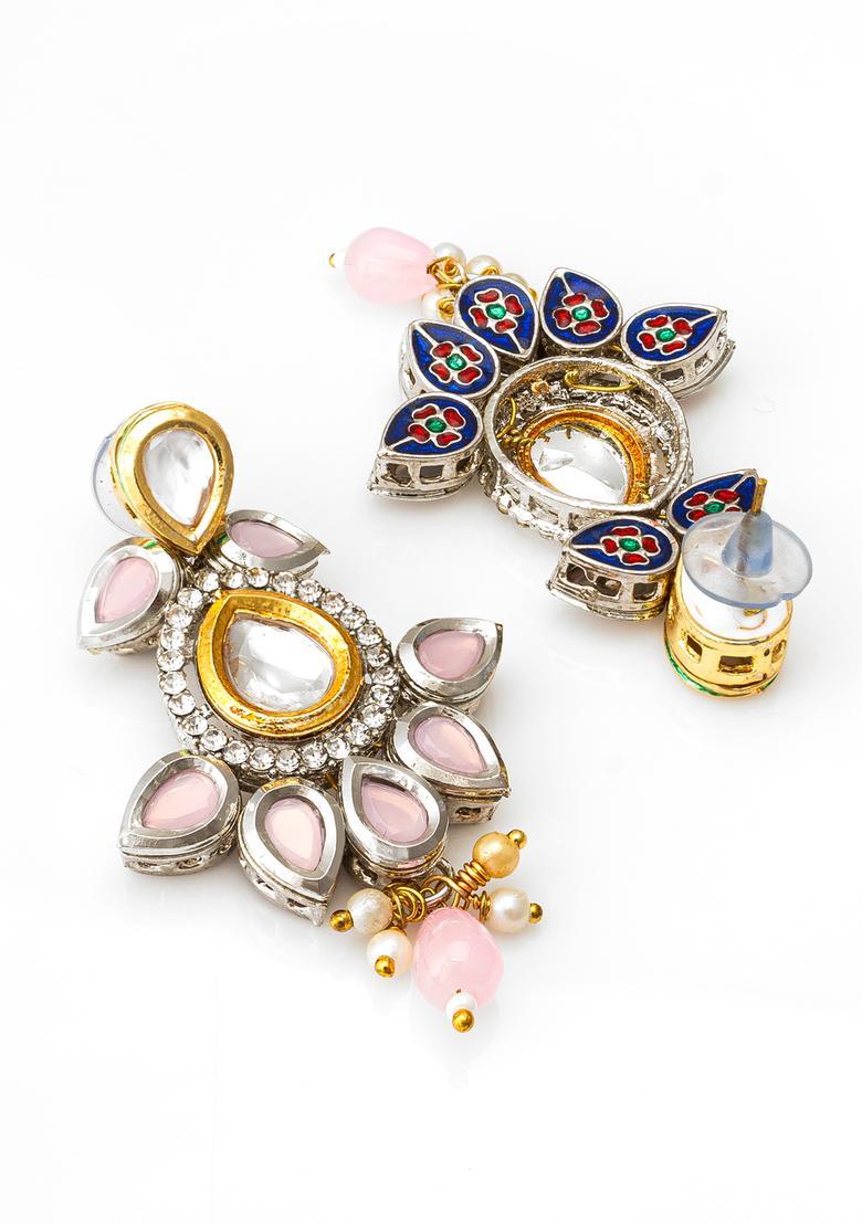 Silver Kundan Alloy Drop Earrings - Indya