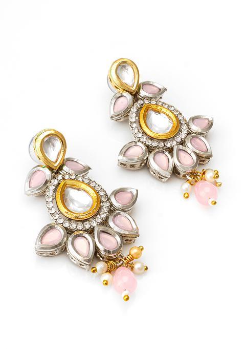 Silver Kundan Alloy Drop Earrings