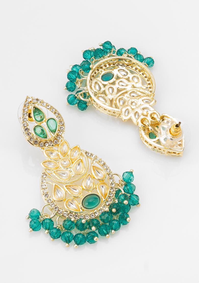 Turquoise Kundan Alloy Drop Earrings - Indya