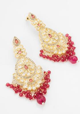 Red Kundan Alloy Drop Earrings