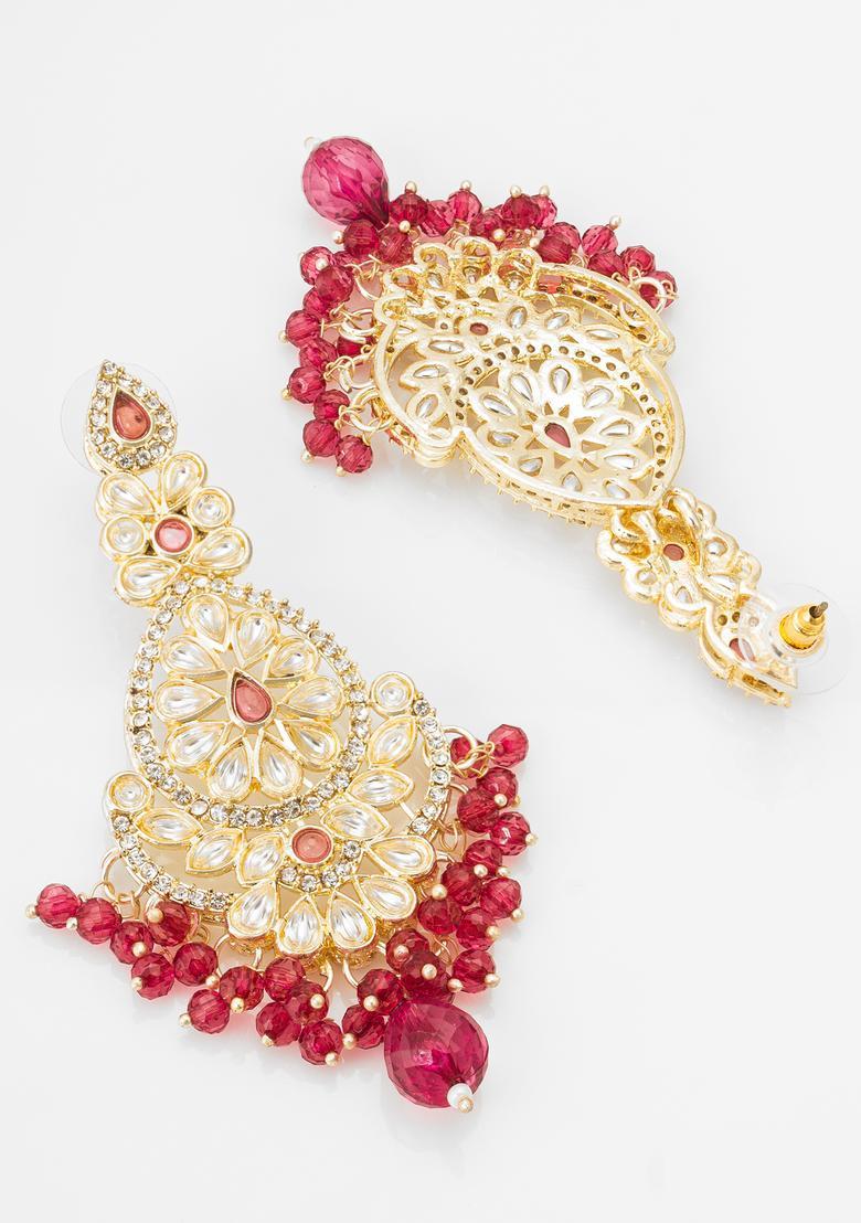 Red Kundan Alloy Drop Earrings - Indya