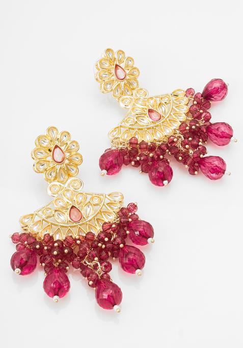 Pink Kundan Alloy Drop Earrings