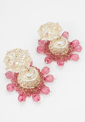 Pink Kundan Alloy Jhumka Earrings