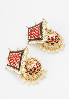 Multicolor Kundan Alloy Jhumka Earrings