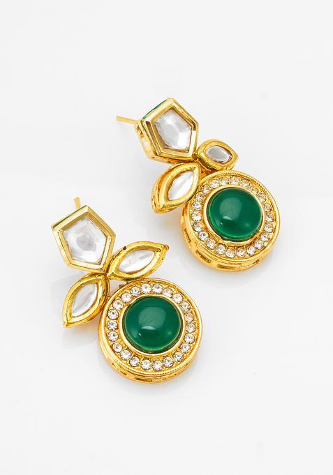 Green Kundan Alloy Drop Earrings