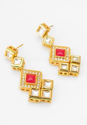 Golden Colored Stone Alloy Drop Earrings