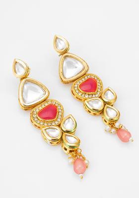 Red Colored Stone Alloy Drop Earrings