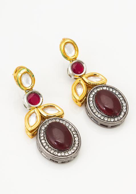 Maroon Crystal Alloy Drop Earrings