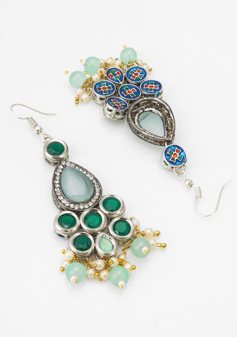Green Beads Alloy Hook Earrings - Indya