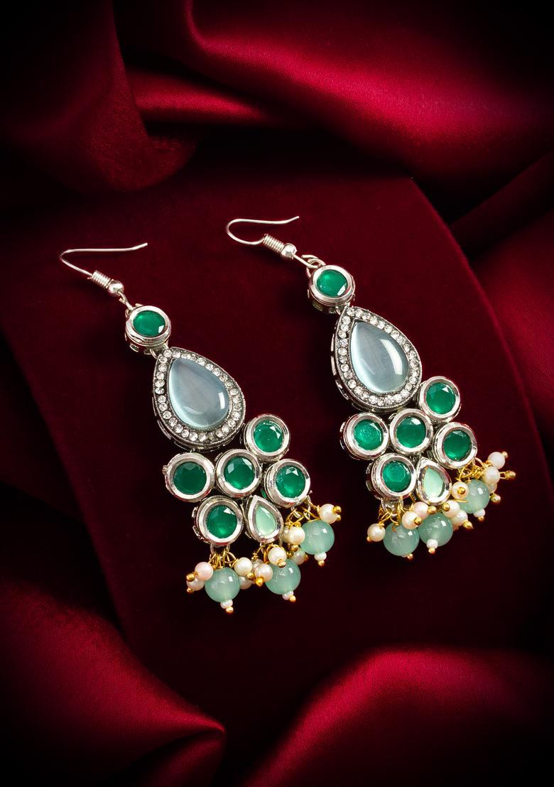 Green Beads Alloy Hook Earrings - Indya