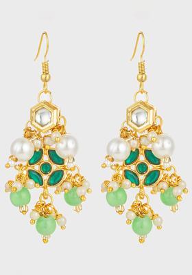 Green Kundan Alloy Dangler Earrings
