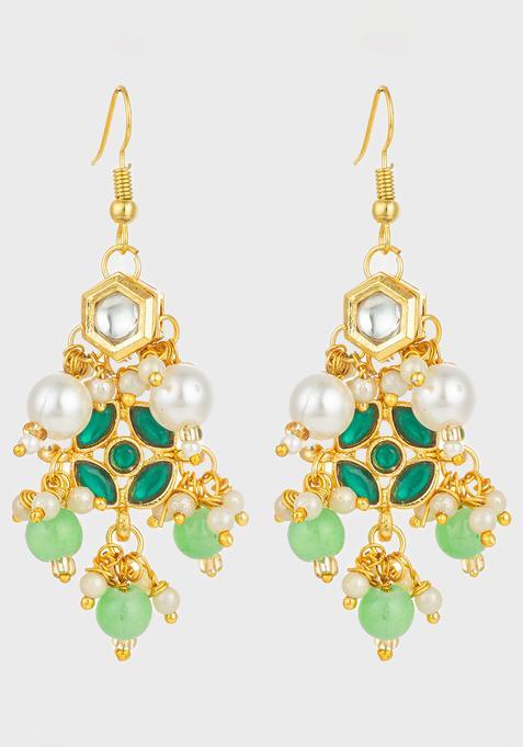 Green Kundan Alloy Dangler Earrings