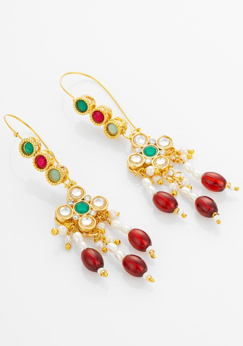 Multicolor Kundan Alloy Dangler Earrings - Indya