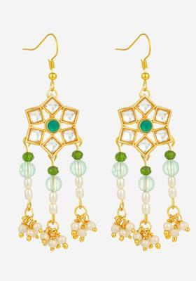 Green Kundan Alloy Dangler Earrings