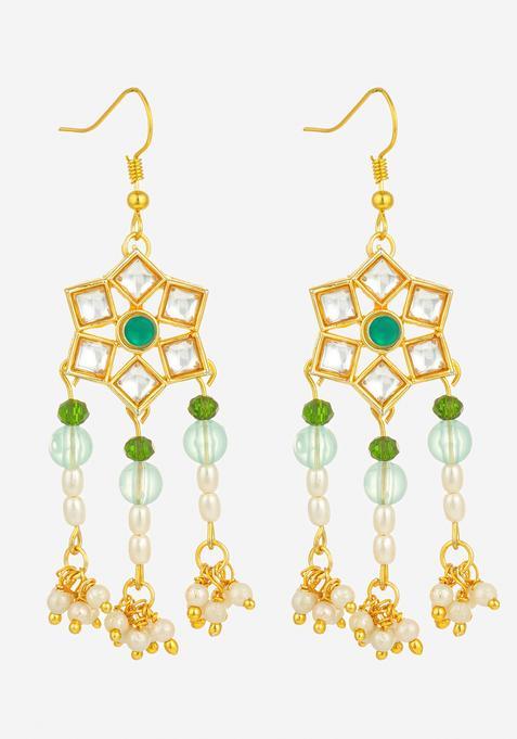 Green Kundan Alloy Dangler Earrings